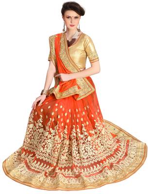 Trendmalls Heavy Embroidery art Silk Orange Party Wear Saree With Blouse 4
