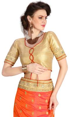 Trendmalls Heavy Embroidery art Silk Orange Party Wear Saree With Blouse 5