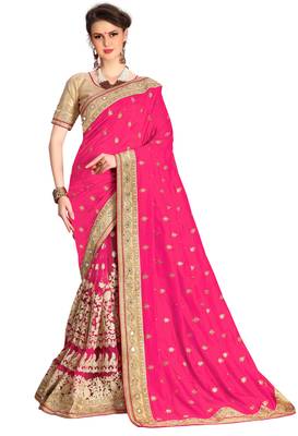 Trendmalls Heavy Embroidery art Silk Light Pink Party Wear Saree With Blouse 1