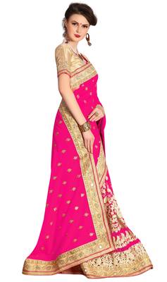 Trendmalls Heavy Embroidery art Silk Light Pink Party Wear Saree With Blouse 3