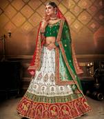 White embroidered satin semi stitched lehenga
