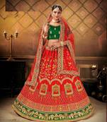 Red embroidered satin semi stitched lehenga