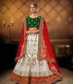 White embroidered satin semi stitched lehenga