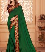 Green embroidered silk blend saree with blouse