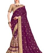 Trendmalls Heavy Embroidery art Silk and Net Purple Party Wear Saree With Blouse