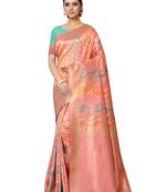 Pink Woven Silk Blend Saree With Blouse