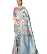 Light Blue Woven Silk Blend Saree With Blouse