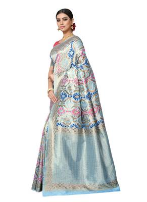 Light Blue Woven Silk Blend Saree With Blouse 3