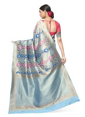 Light Blue Woven Silk Blend Saree With Blouse 5