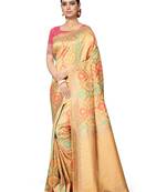 Yellow Woven Silk Blend Saree With Blouse