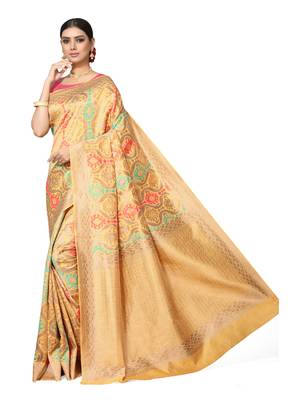 Yellow Woven Silk Blend Saree With Blouse 2