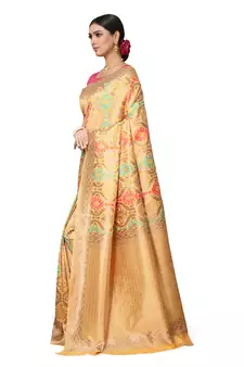 Yellow Woven Silk Blend Saree With Blouse