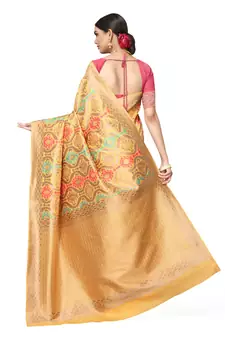 Yellow Woven Silk Blend Saree With Blouse
