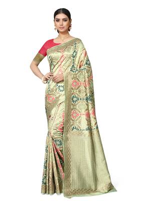 Light Green Woven Silk Blend Saree With Blouse 1