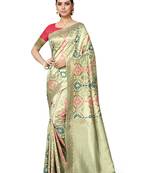 Light Green Woven Silk Blend Saree With Blouse