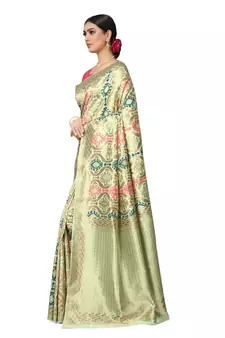 Light Green Woven Silk Blend Saree With Blouse