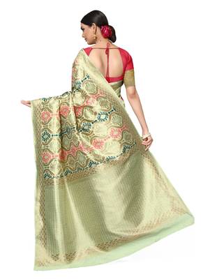 Light Green Woven Silk Blend Saree With Blouse 4