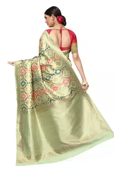 Light Green Woven Silk Blend Saree With Blouse