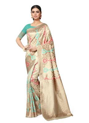 Turquoise Woven Silk Blend Saree With Blouse 1