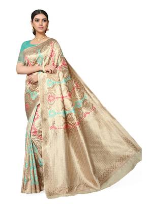 Turquoise Woven Silk Blend Saree With Blouse 2