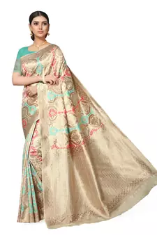 Turquoise Woven Silk Blend Saree With Blouse