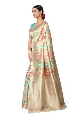 Turquoise Woven Silk Blend Saree With Blouse 3