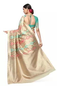 Turquoise Woven Silk Blend Saree With Blouse