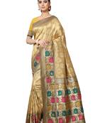 Mustard Woven Silk Blend Saree With Blouse