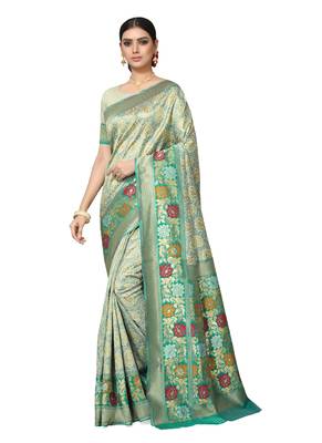 Turquoise Woven Silk Blend Saree With Blouse 1
