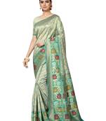 Turquoise Woven Silk Blend Saree With Blouse