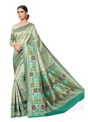 Turquoise Woven Silk Blend Saree With Blouse 2