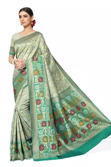Turquoise Woven Silk Blend Saree With Blouse