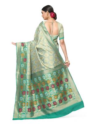 Turquoise Woven Silk Blend Saree With Blouse 5
