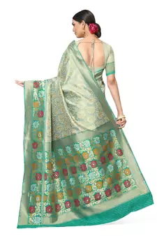 Turquoise Woven Silk Blend Saree With Blouse