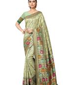 Green Woven Silk Blend Saree With Blouse