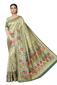 Green Woven Silk Blend Saree With Blouse