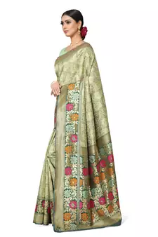 Green Woven Silk Blend Saree With Blouse
