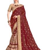 Trendmalls Heavy Embroidery art Silk and Net Brown Party Wear Saree With Blouse