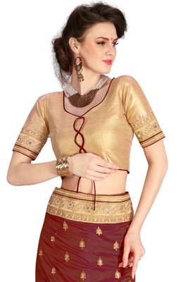 Trendmalls Heavy Embroidery art Silk and Net Brown Party Wear Saree With Blouse 5