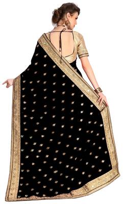 Trendmalls  Heavy Embroidery art Silk and Net Black Saree with Blouse  2