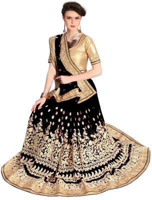 Trendmalls  Heavy Embroidery art Silk and Net Black Saree with Blouse  4