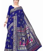 Blue Woven silk blend Saree With Blouse