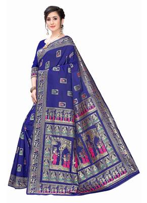 Blue Woven silk blend Saree With Blouse 2