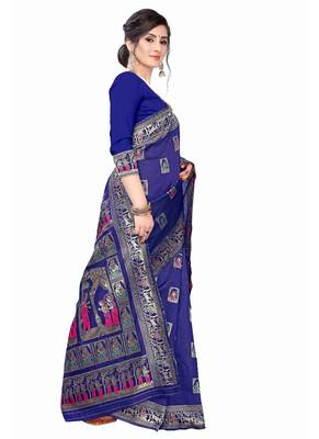Blue Woven silk blend Saree With Blouse 3