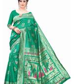 Green Woven silk blend Saree With Blouse