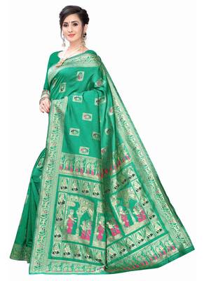 Green Woven silk blend Saree With Blouse 2