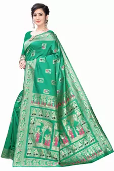Green Woven silk blend Saree With Blouse