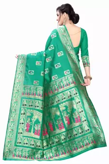 Green Woven silk blend Saree With Blouse