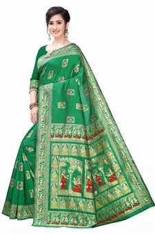 Dark Green Woven silk blend Saree With Blouse