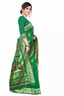 Dark Green Woven silk blend Saree With Blouse